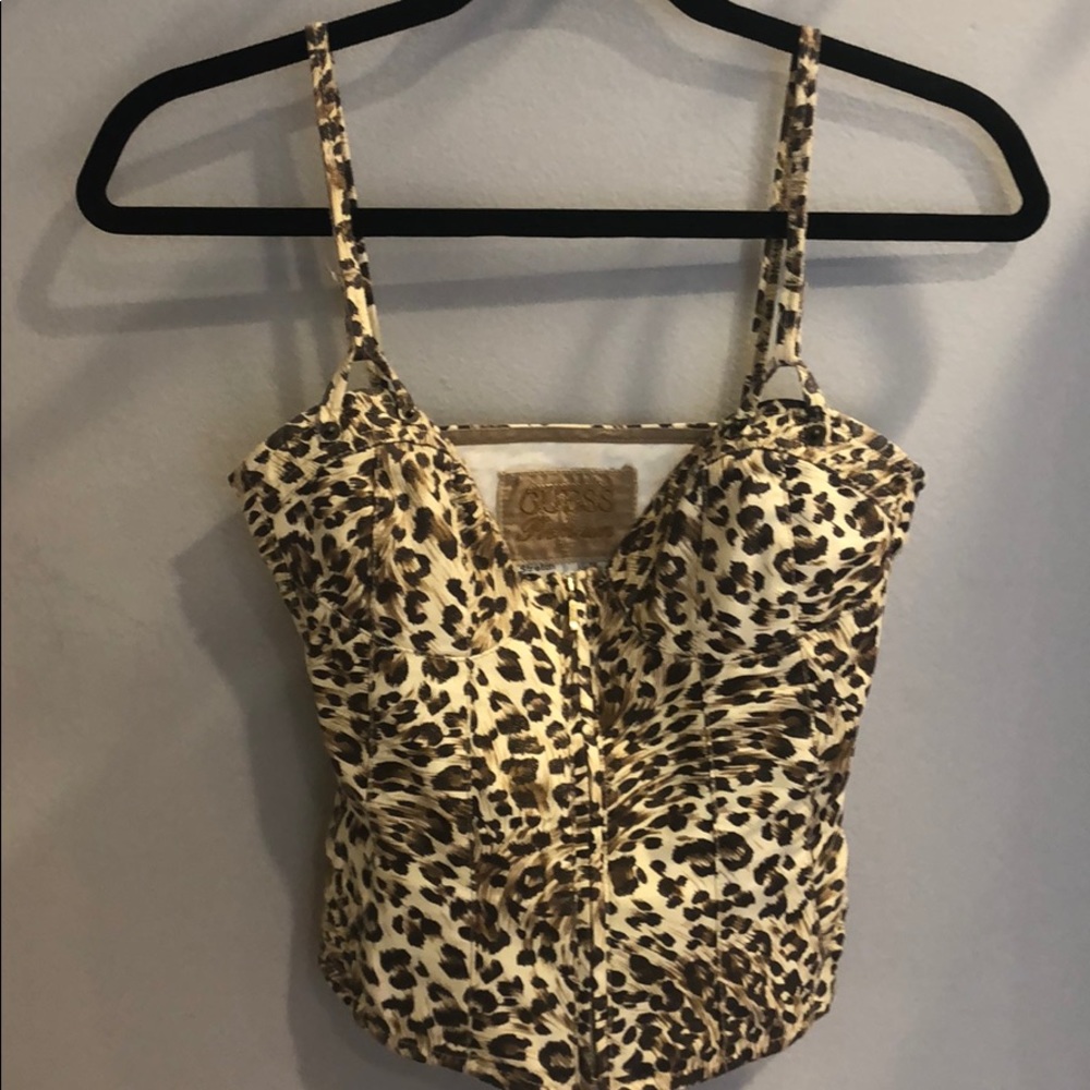 Guess Premium Leopard Print Stretch Bustier Top-XS